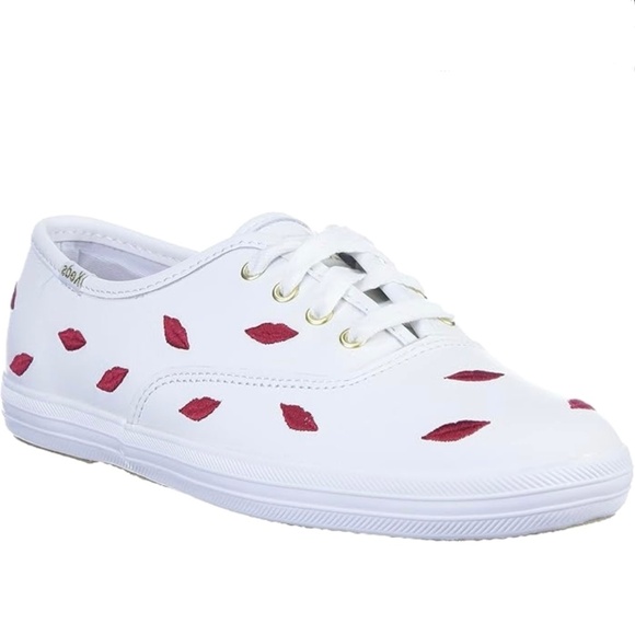 Keds Kate Spade Champion Embroidered Lips White Leather Lace Up Fashion Sneakers - Picture 3 of 14